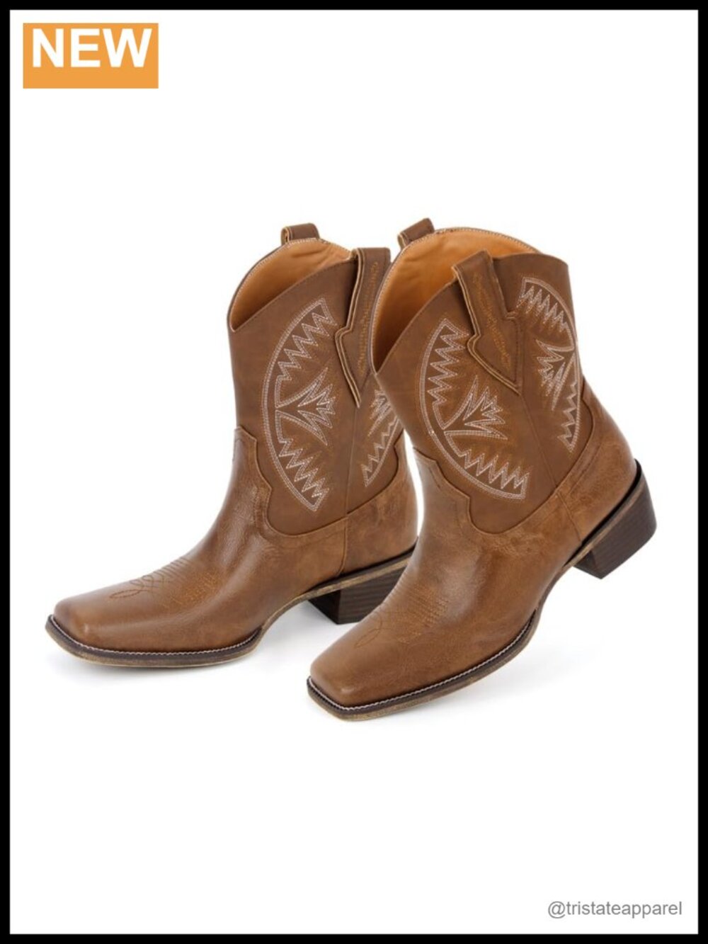 Women's Square Toe Western Cowgirl Faux Leather Pull On Ankle Boots